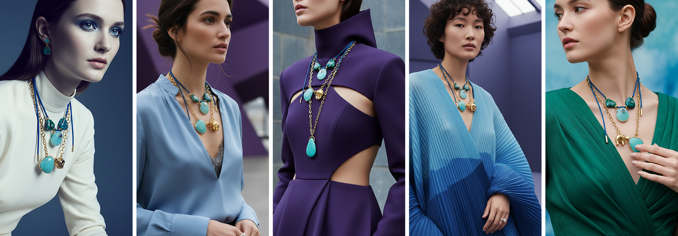 Jewelry matched with outfit colors and fashion styling for e-commerce product shots