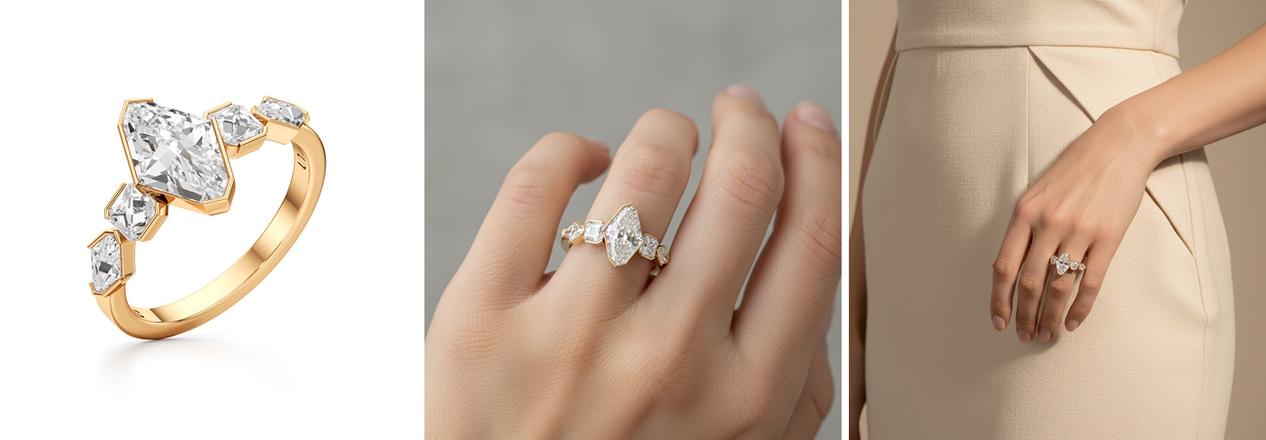 Ring and bracelet photography with dynamic hand poses and 360-degree rotation views